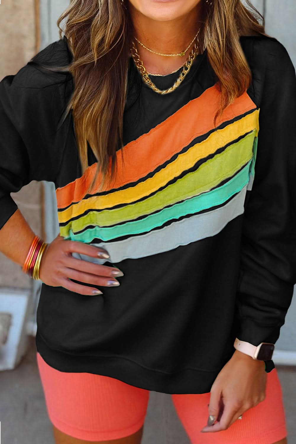 Plus size rainbow raglan sweatshirt