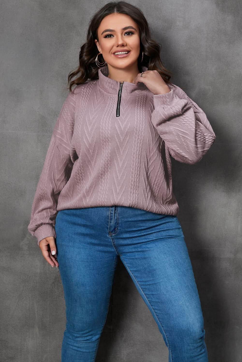 Plus size zip neck pullover