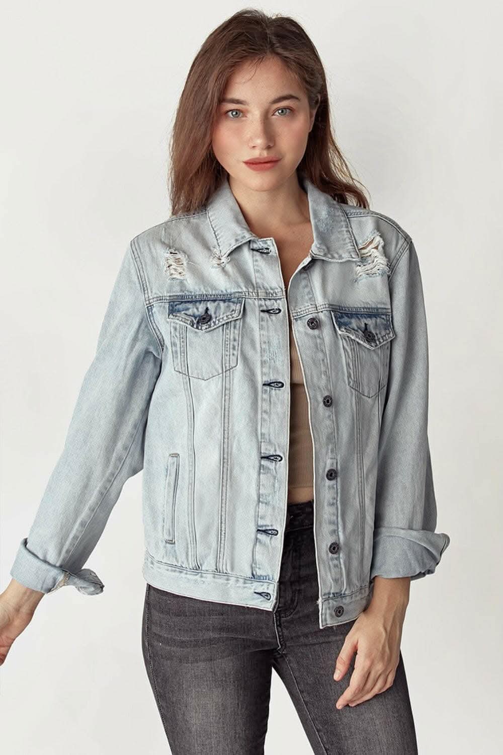 Premium RISEN Distressed Button Up Jacket