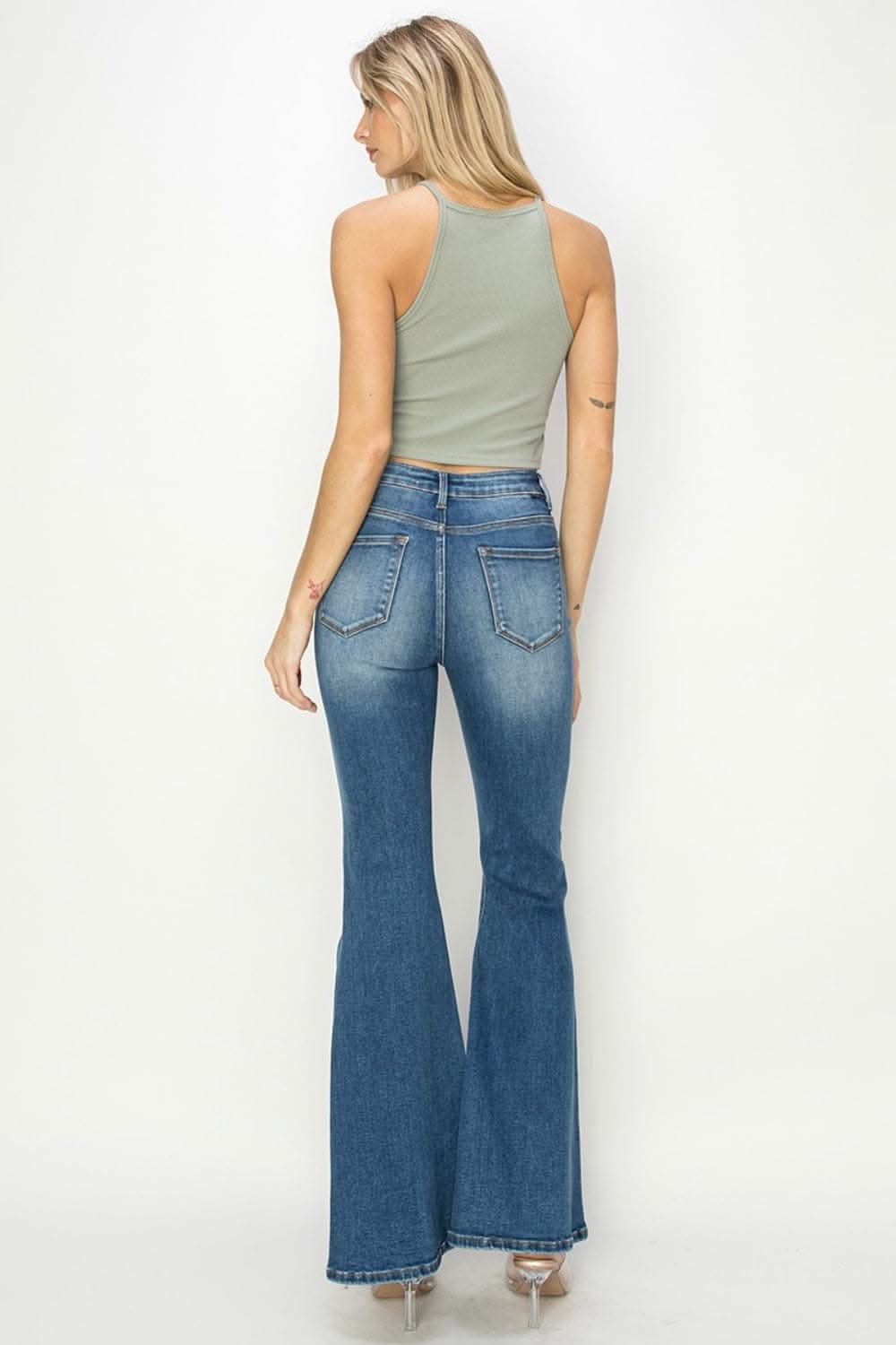 Premium RISEN Full Size High Rise Front Seam Detailed Flare Jeans