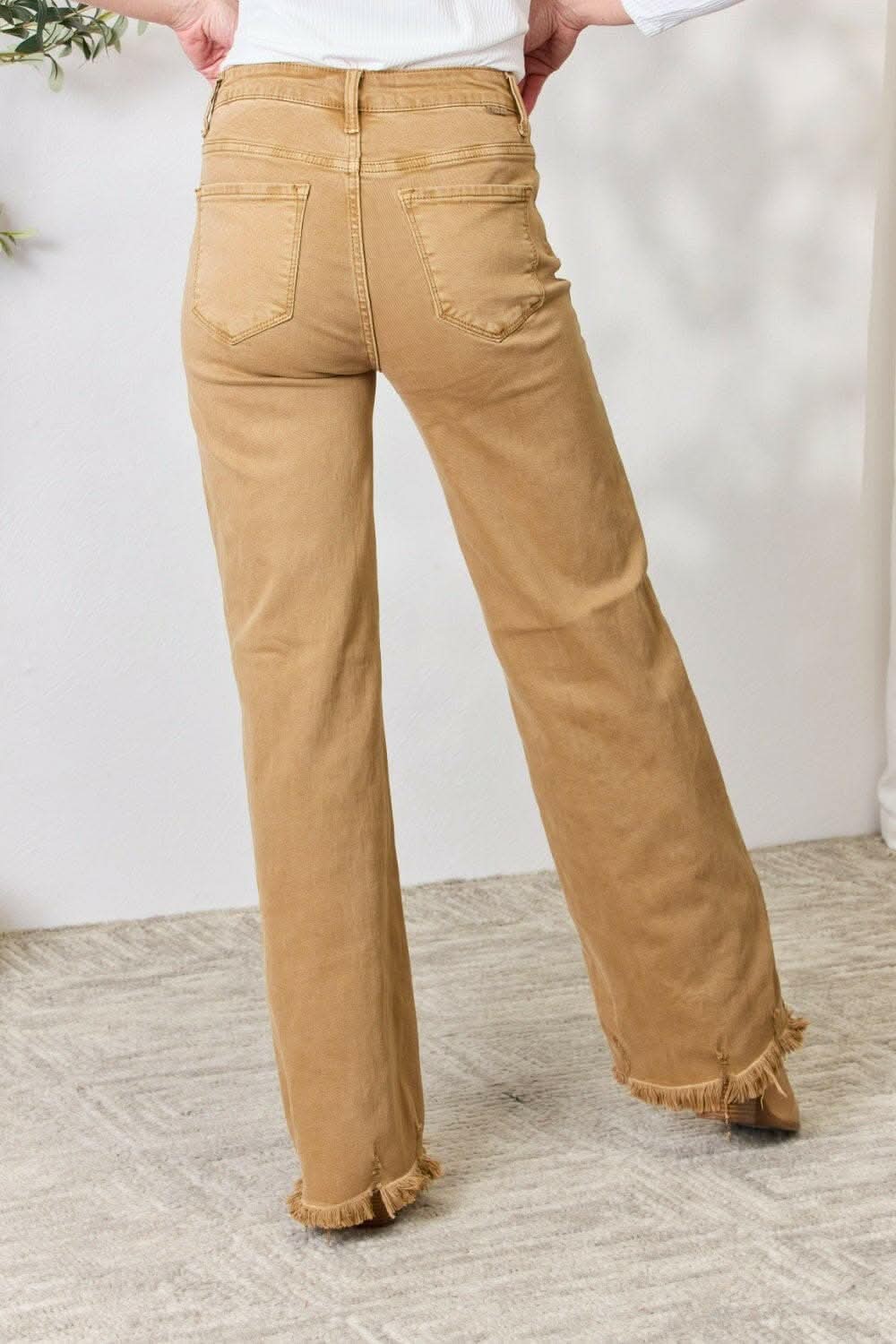 RISEN High-Waisted Wide Leg Fringe Jeans