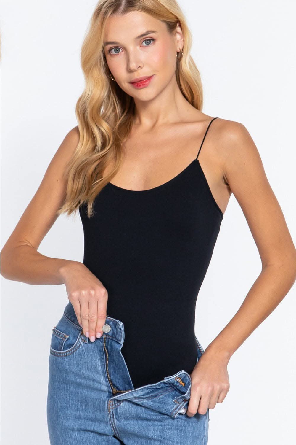 Ribbed seamless cami bodysuit with round neck elegance