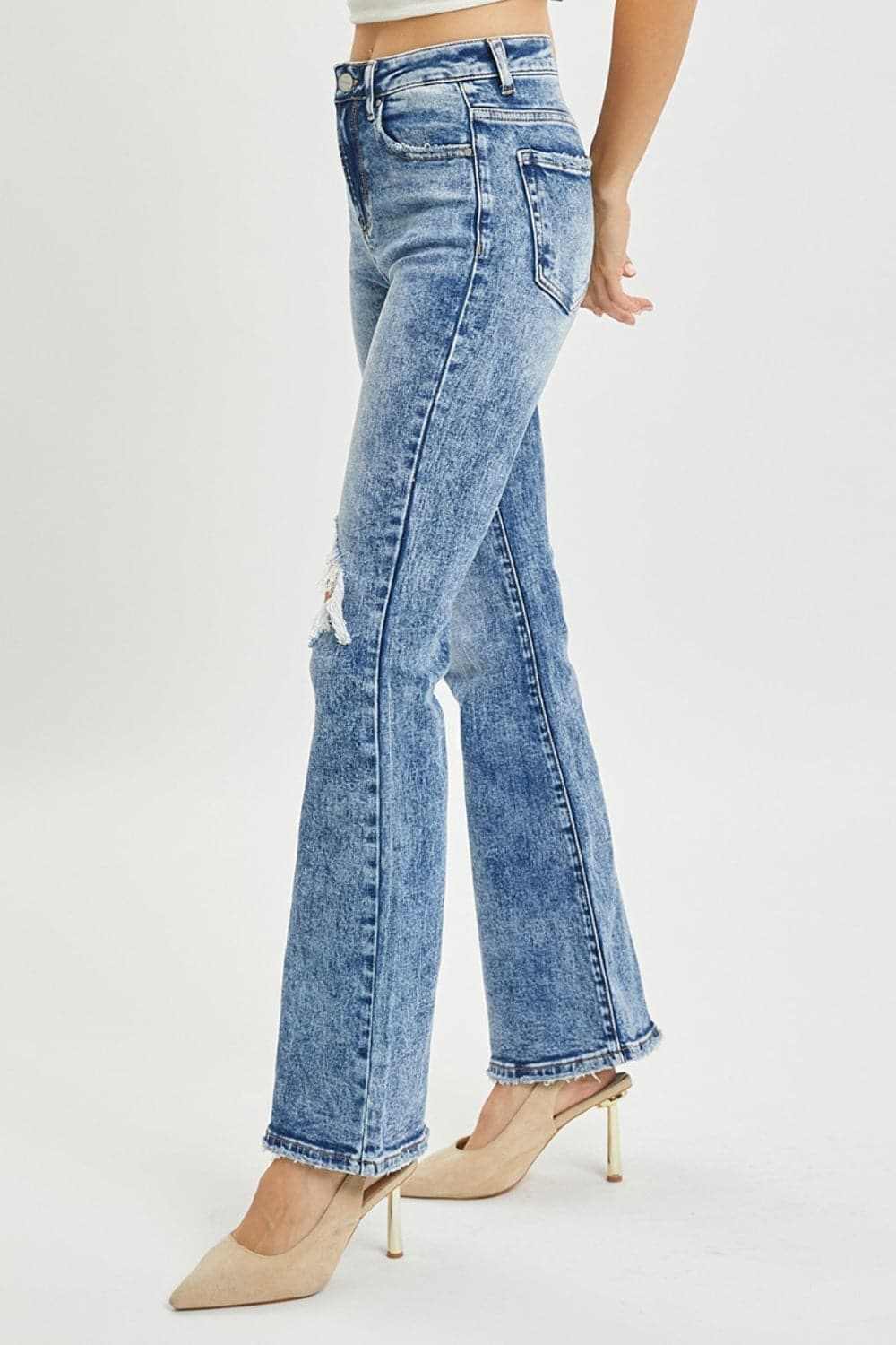 Risen high rise distressed flares