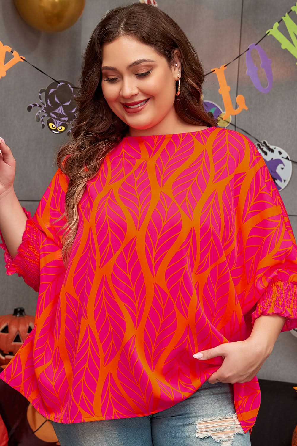 Rose leafy plus size blouse