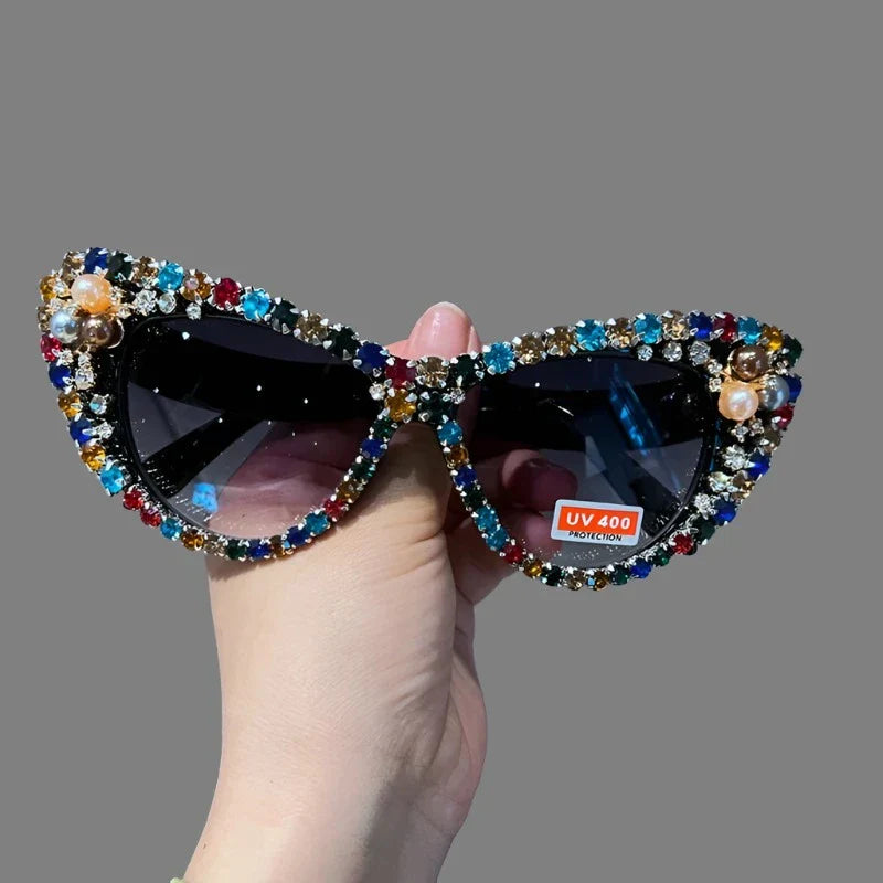 Premium Hand Designed Bejeweled Sunglasses in Oversized Cat Eye Style