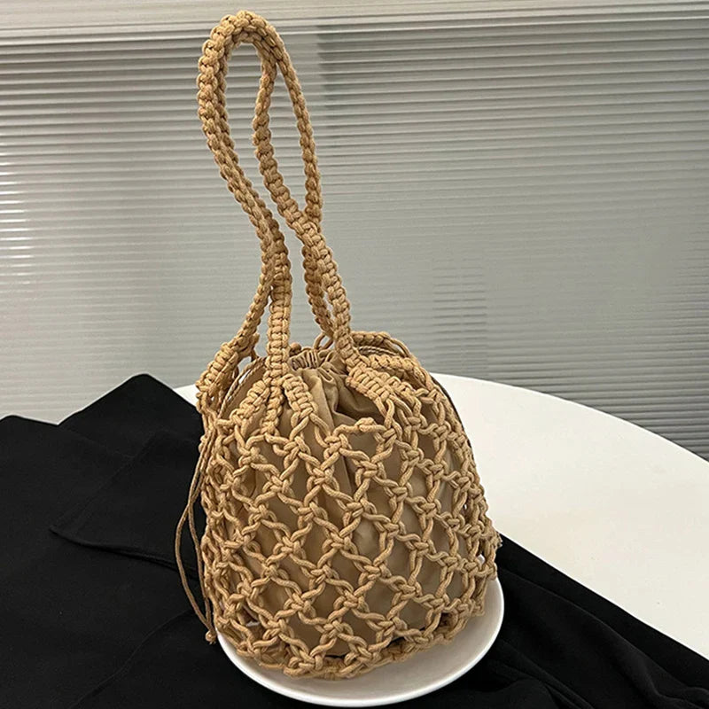 Premium Stylish Mesh Rope Knitted Bucket Shoulder Bag for All Occasions