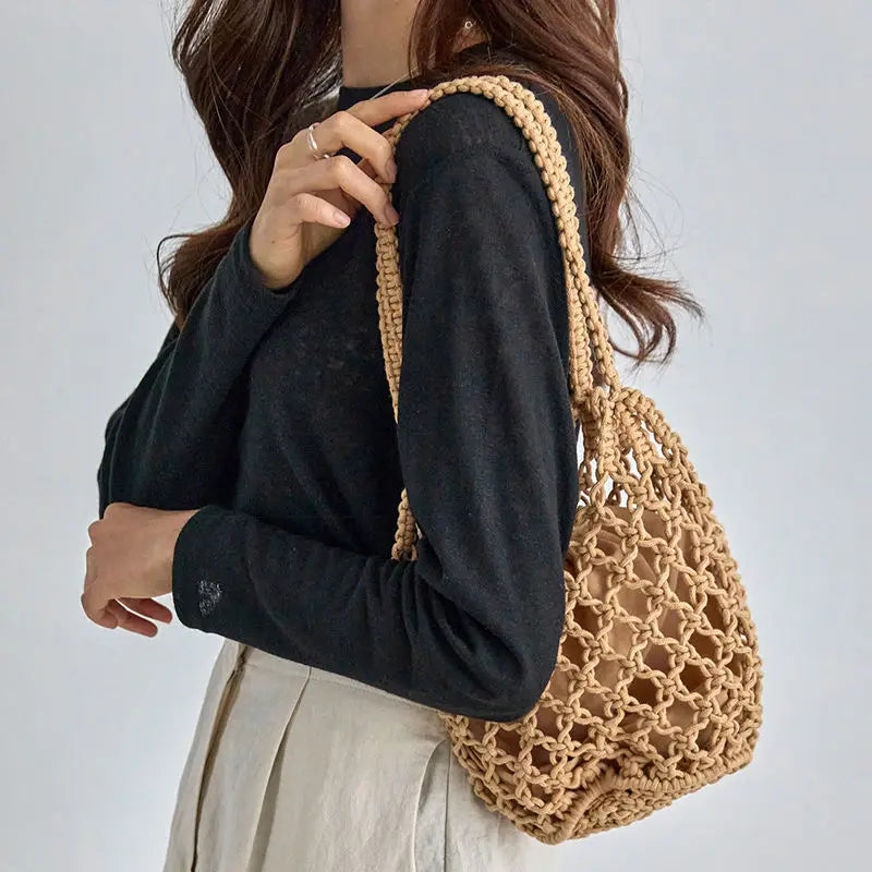 Premium Stylish Mesh Rope Knitted Bucket Shoulder Bag for All Occasions