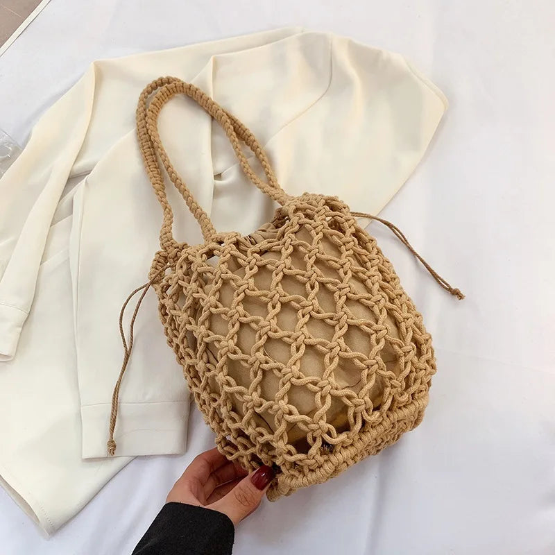 Premium Stylish Mesh Rope Knitted Bucket Shoulder Bag for All Occasions