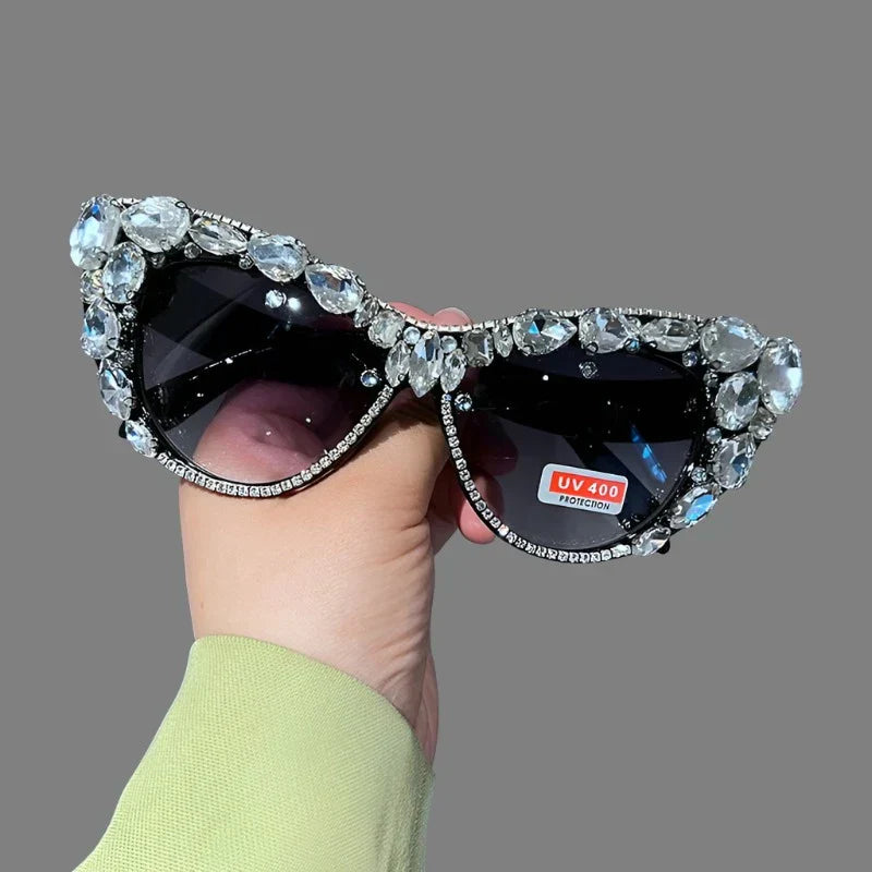 Premium Hand Designed Bejeweled Sunglasses in Oversized Cat Eye Style