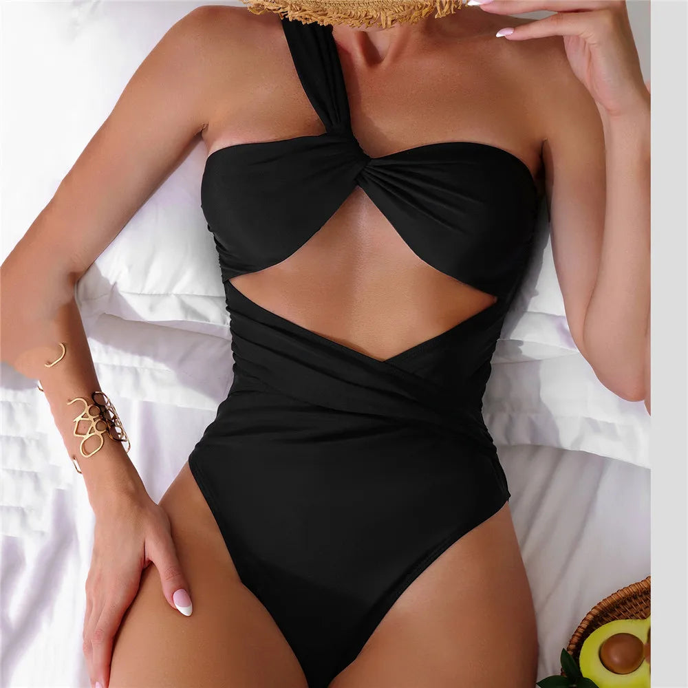 Premium One Shoulder Sexy Black One Piece Swimsuit for Women