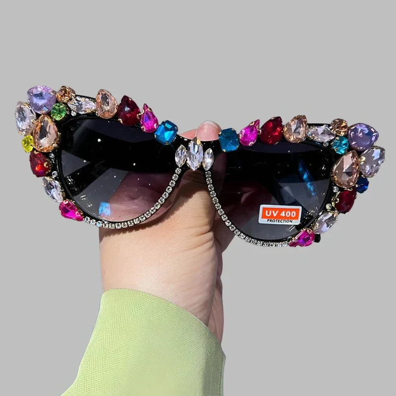 Premium Hand Designed Bejeweled Sunglasses in Oversized Cat Eye Style