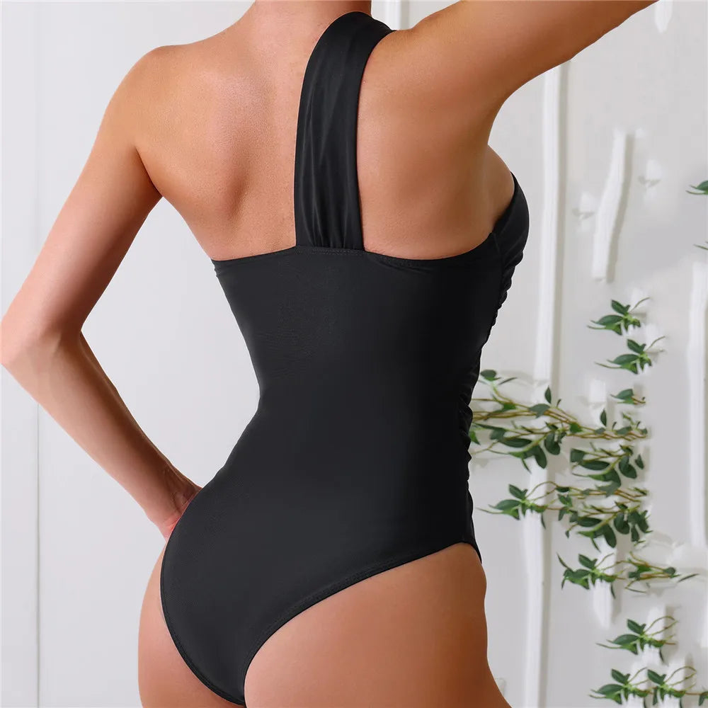 Premium One Shoulder Sexy Black One Piece Swimsuit for Women