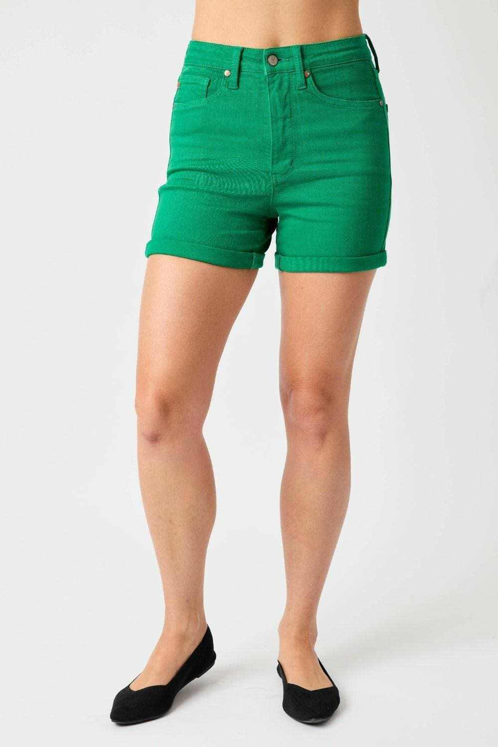 Sculpting denim shorts in vibrant colors