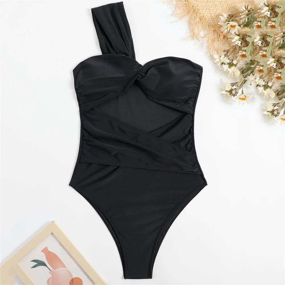 Premium One Shoulder Sexy Black One Piece Swimsuit for Women