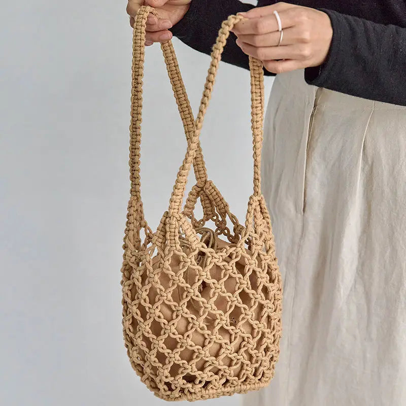 Premium Stylish Mesh Rope Knitted Bucket Shoulder Bag for All Occasions