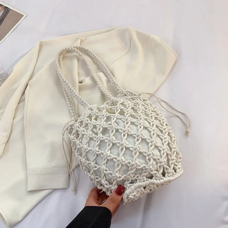 Premium Stylish Mesh Rope Knitted Bucket Shoulder Bag for All Occasions