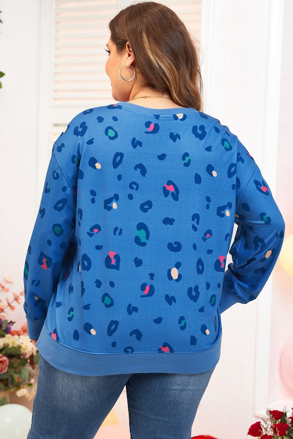 Sky blue leopard print pullover