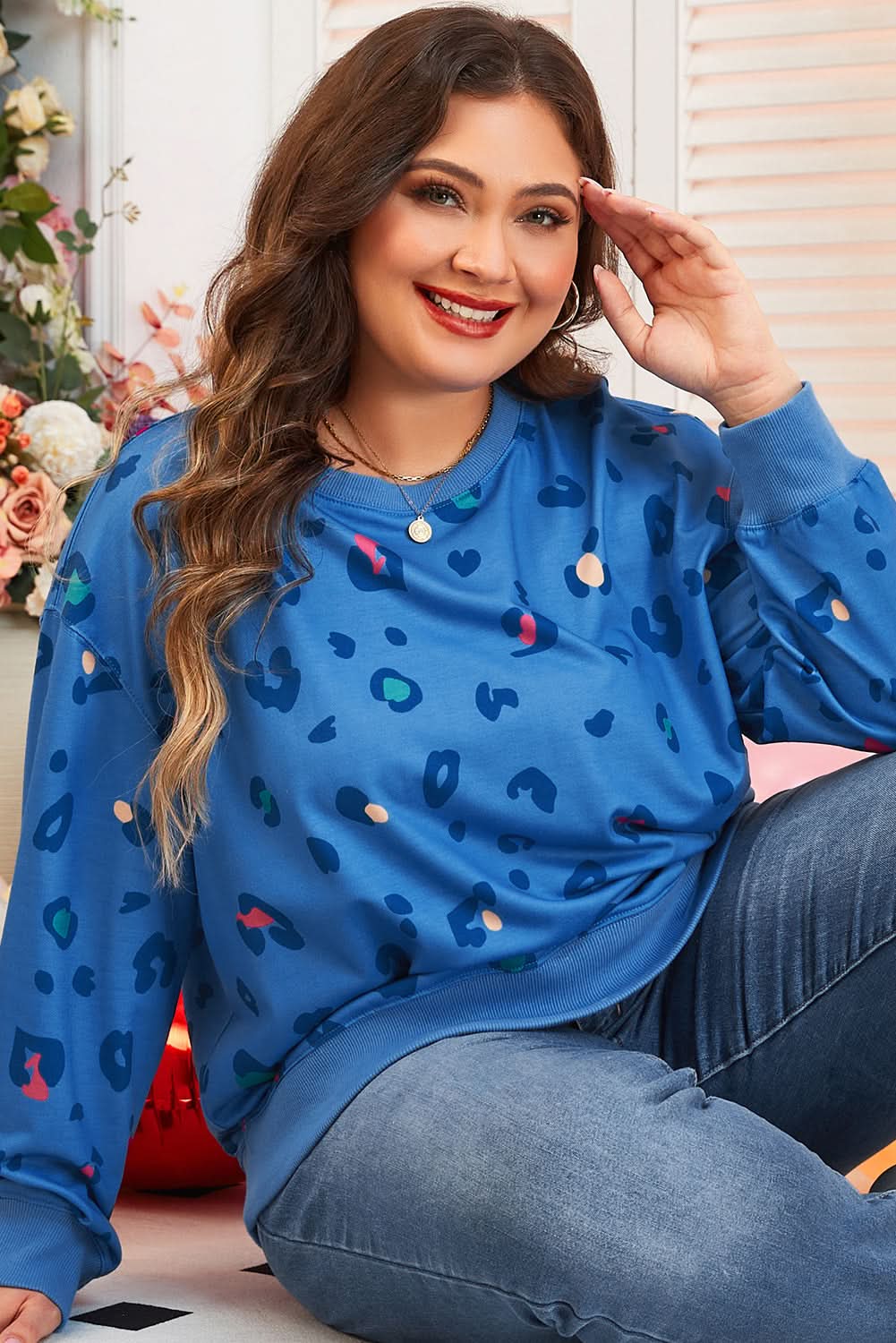 Sky blue leopard print pullover