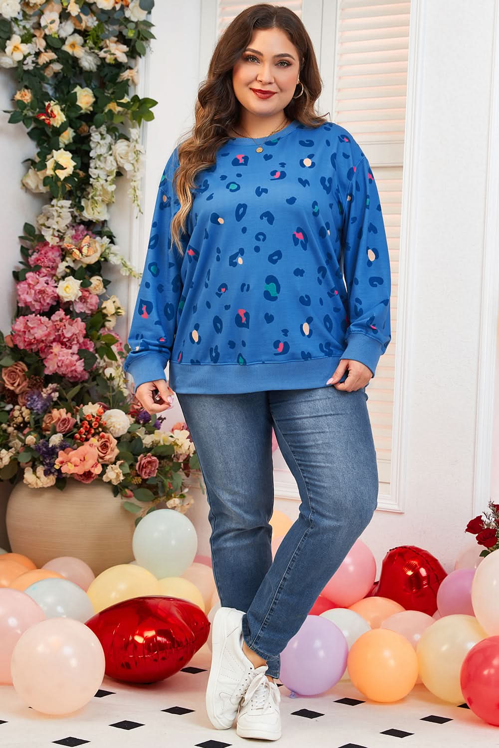 Sky blue leopard print pullover