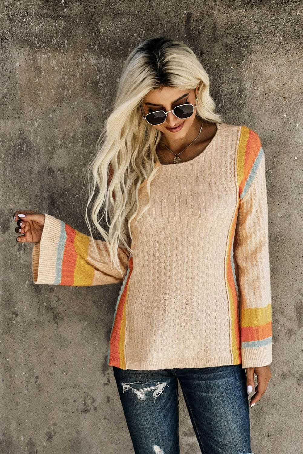 Striped Acrylic Long Sleeve Sweater