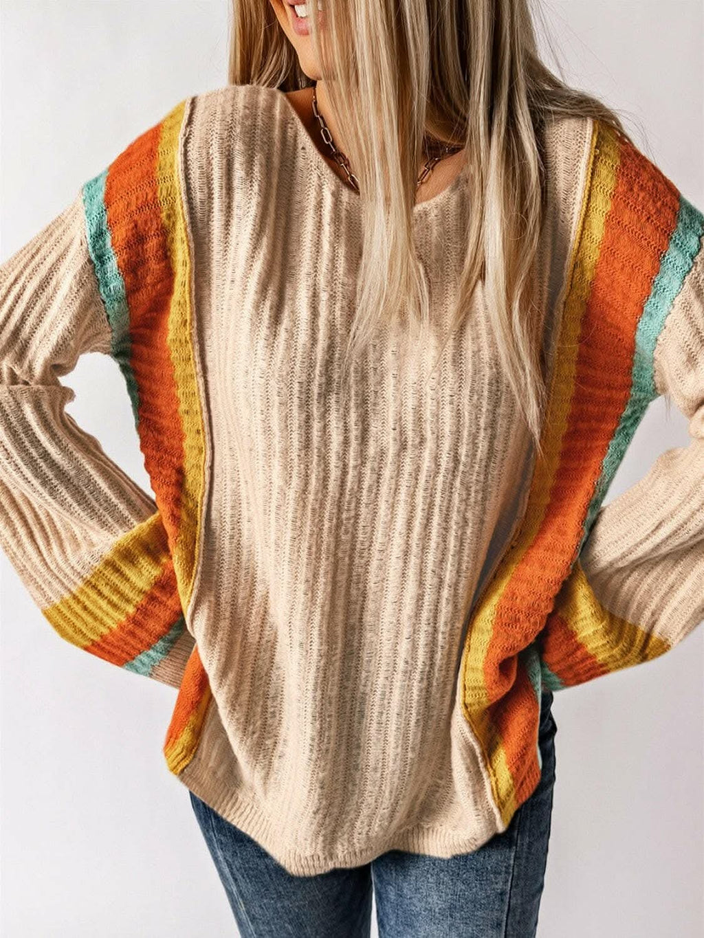 Striped Acrylic Long Sleeve Sweater
