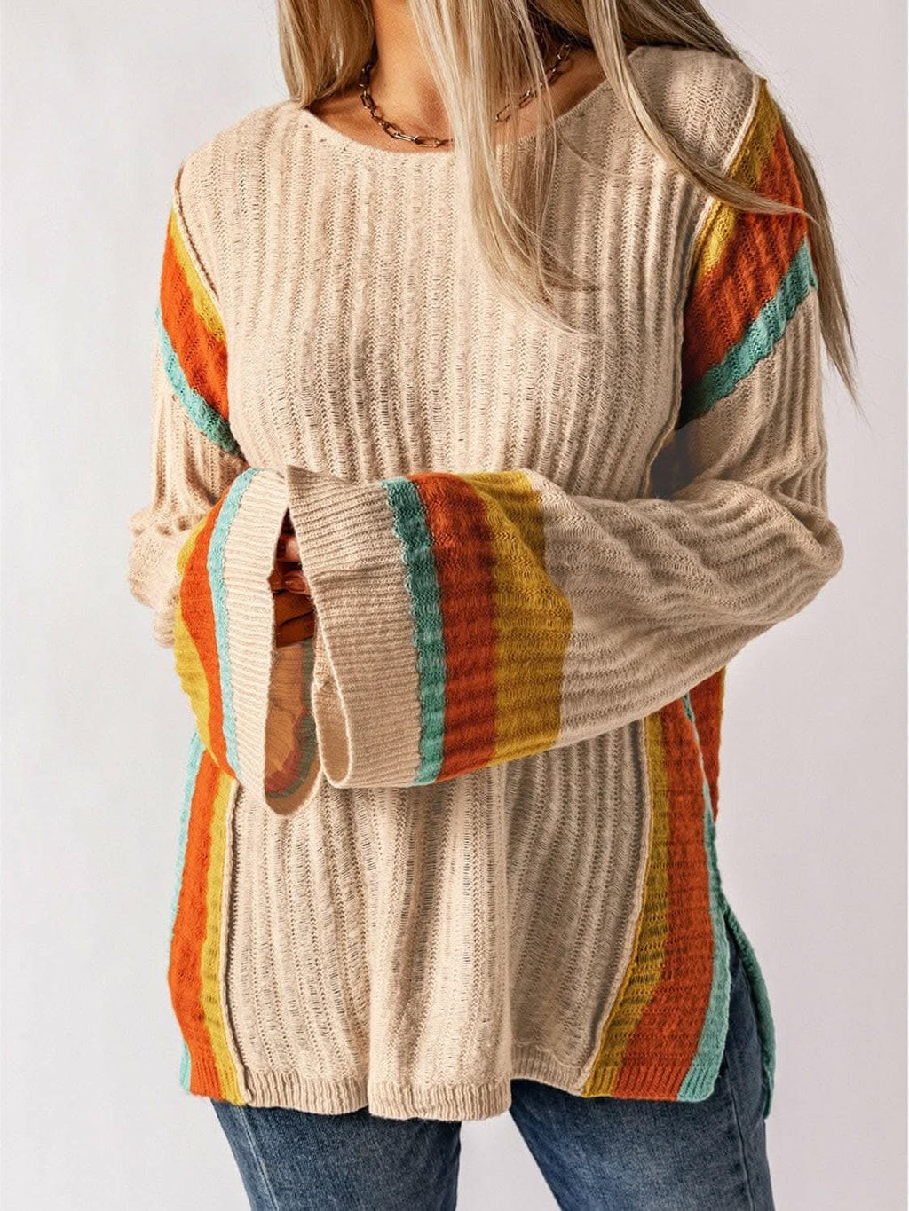 Striped Acrylic Long Sleeve Sweater