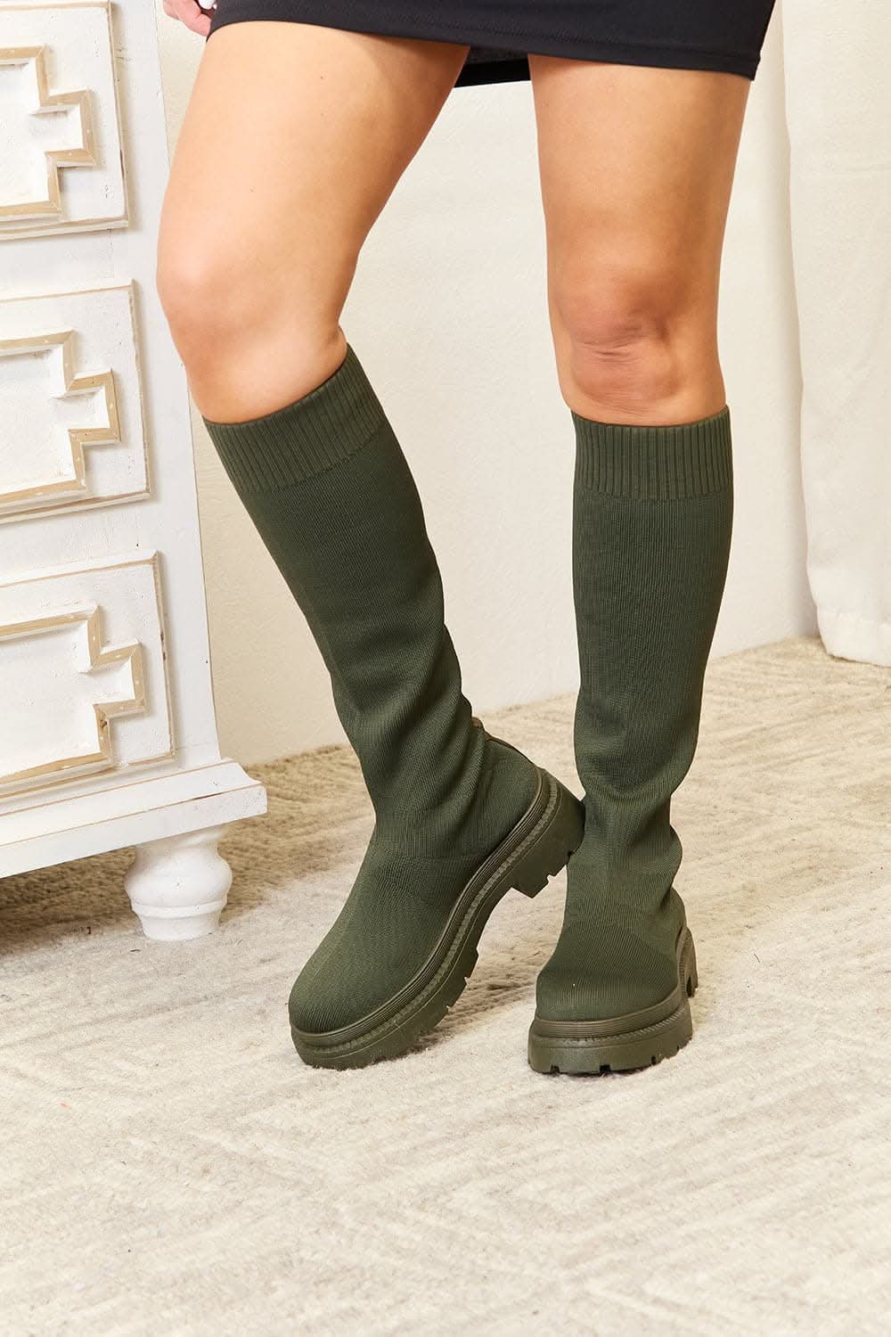 Stylish knee-high platform sock boots by Wild Diva Footwear