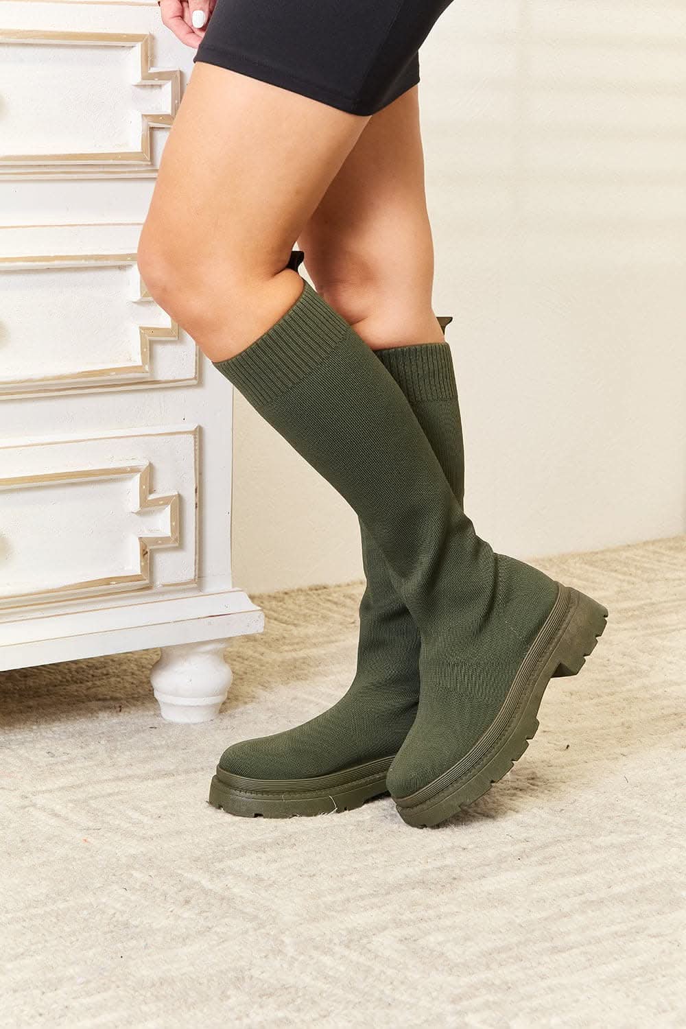 Stylish knee-high platform sock boots by Wild Diva Footwear