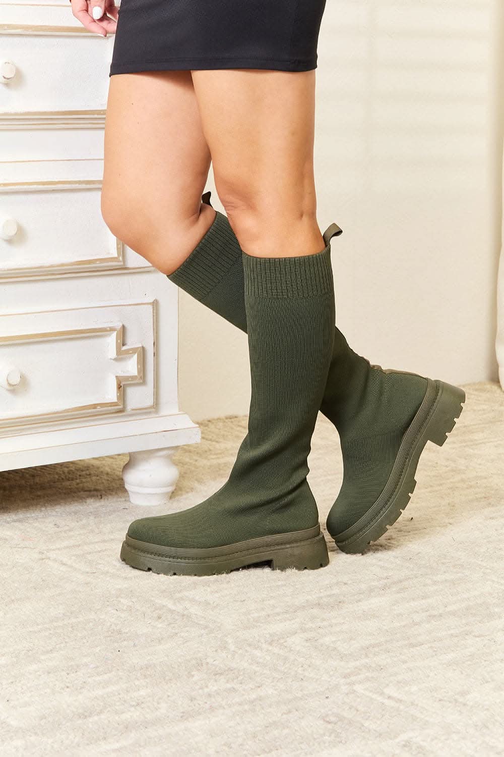 Stylish knee-high platform sock boots by Wild Diva Footwear