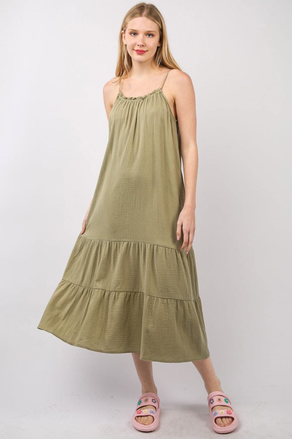 VERY J Ruffled A-Line Midi Cami Dress with Pockets