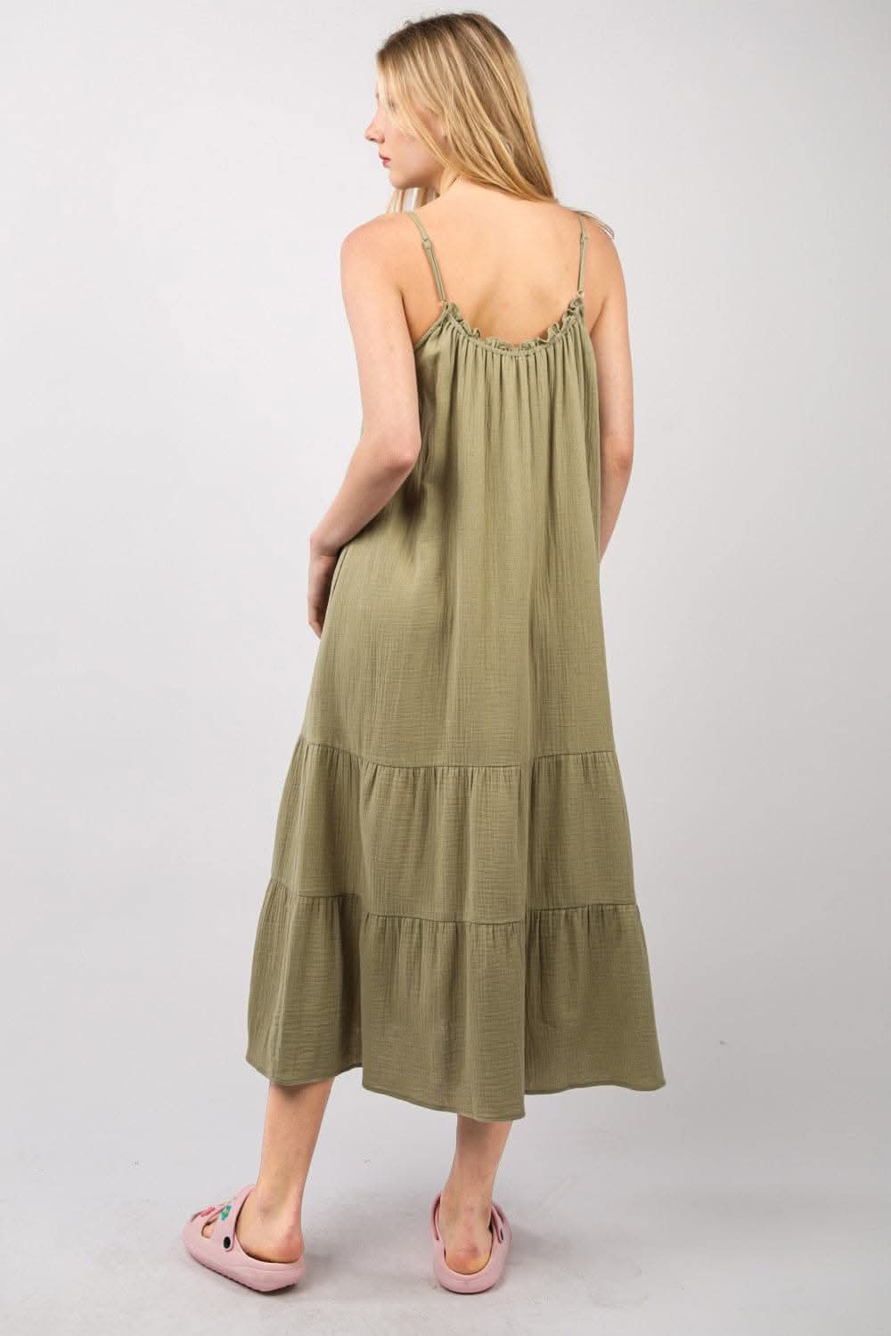 VERY J Ruffled A-Line Midi Cami Dress with Pockets
