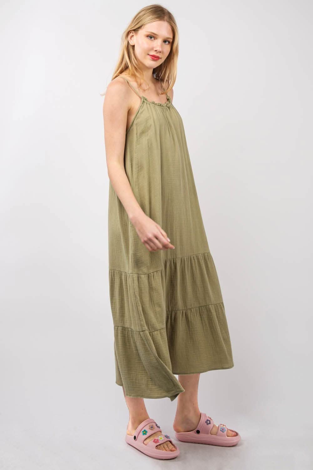 VERY J Ruffled A-Line Midi Cami Dress with Pockets