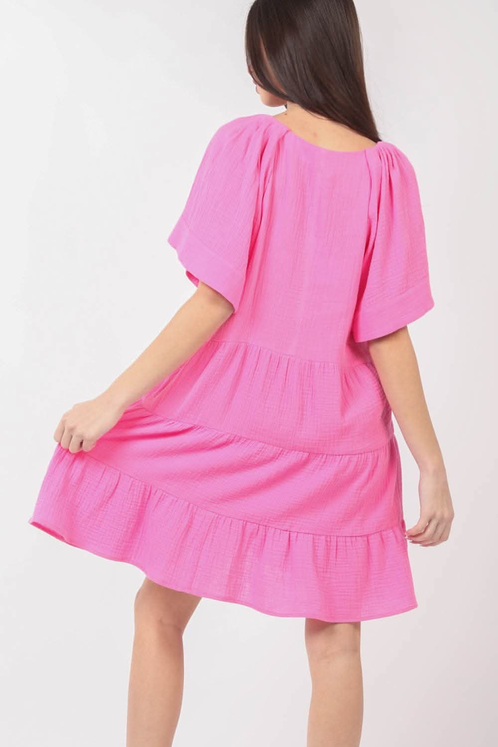 Very J Texture V-Neck Ruffled Tiered Dress for Elegance