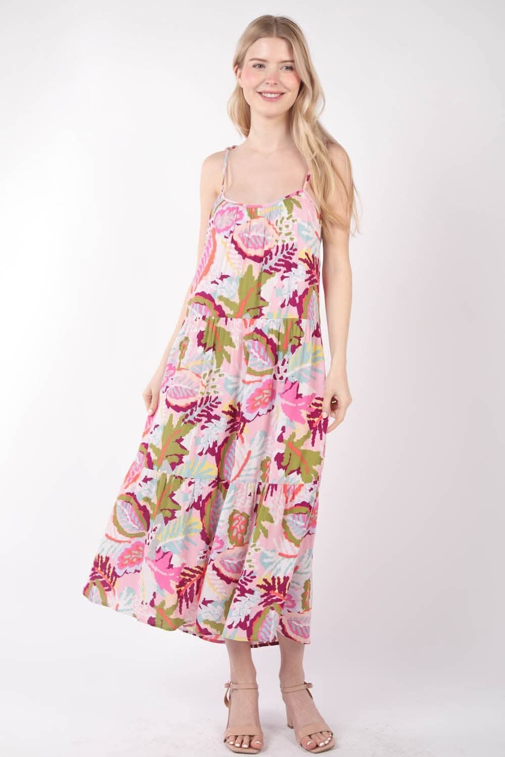 Very J Tropical Printed Cami Midi Dress for Summer Fun