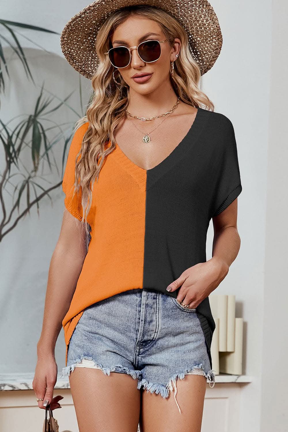 Vibrant v-neck color block tee
