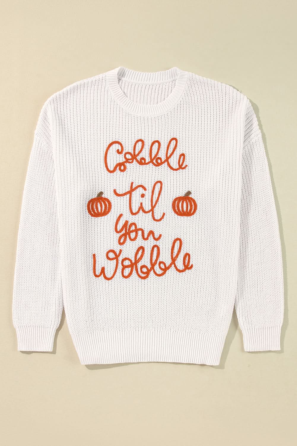 White Gobble Til You Wobble Pop Up Crochet Plus Size Sweater