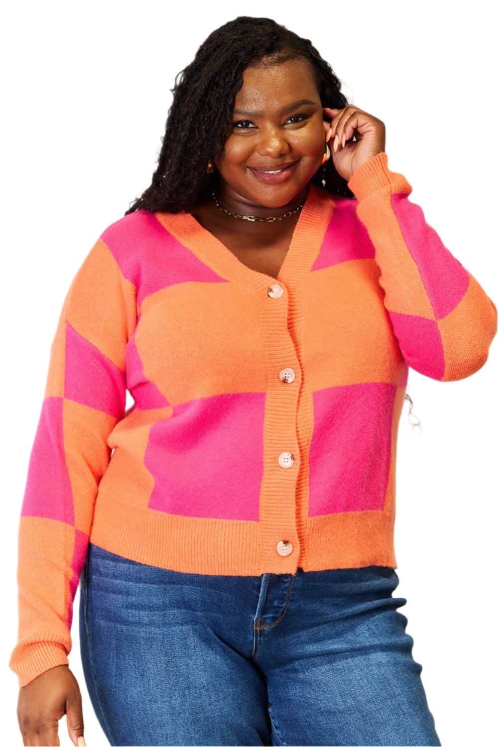 Woven right checkered cardigan