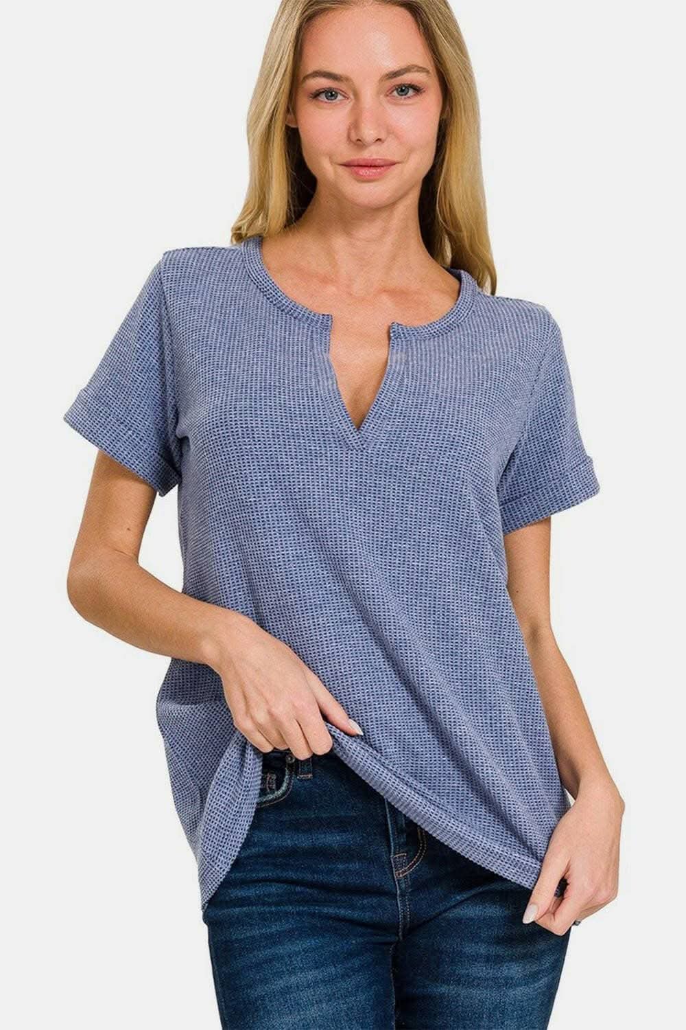 Zenana chic notched waffle tee