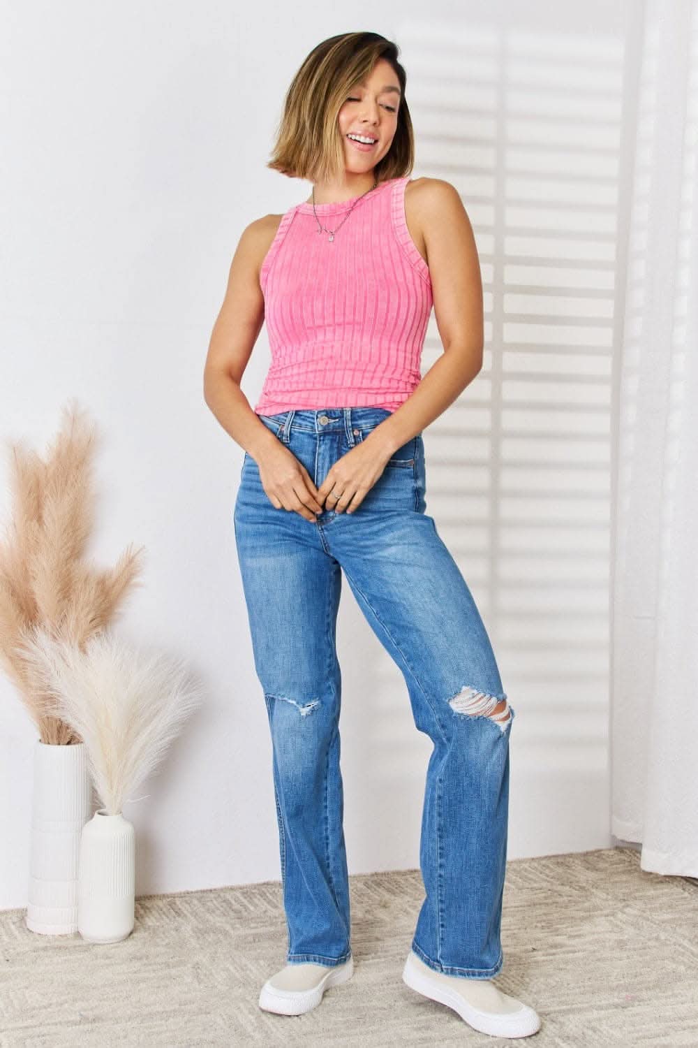 Zenana ribbed washed tank top