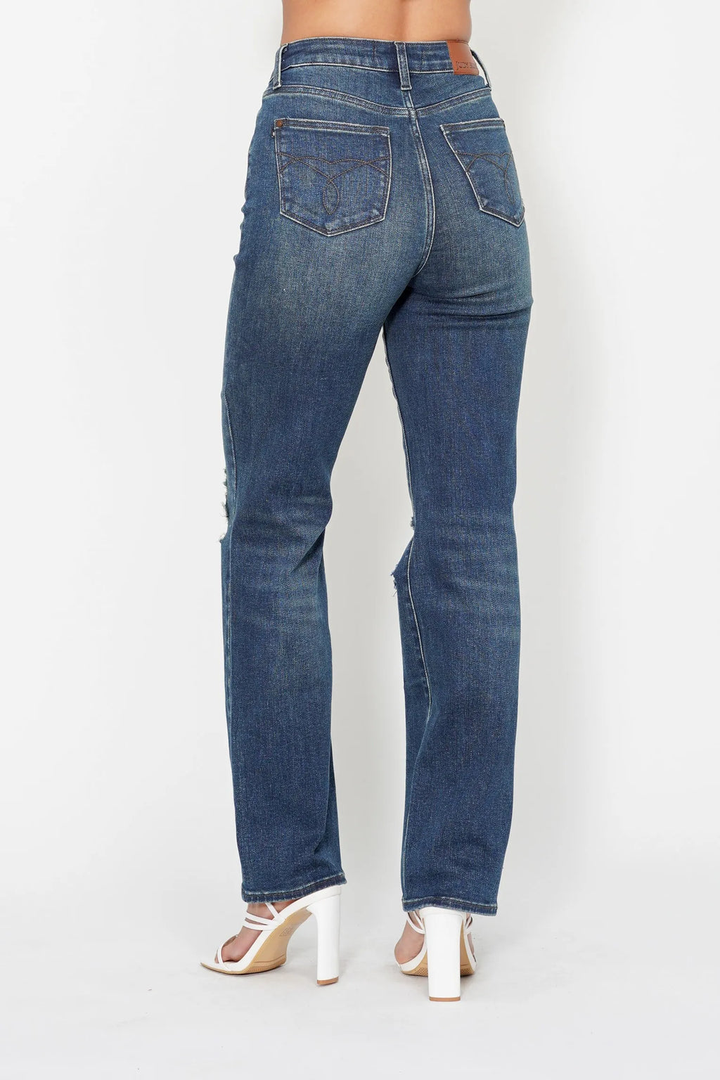 Judy Blue Plus Size High Waisted Ripped Knee Dad Jeans