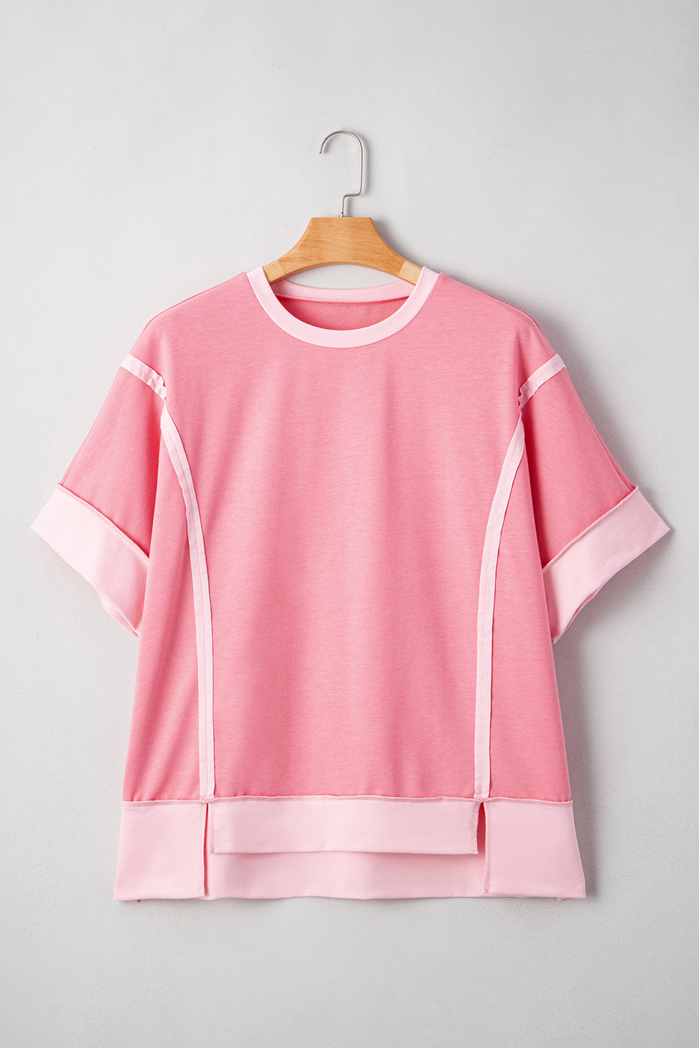 Peach Blossom Patchwork Two Tone Half Sleeve Plus Size Tee