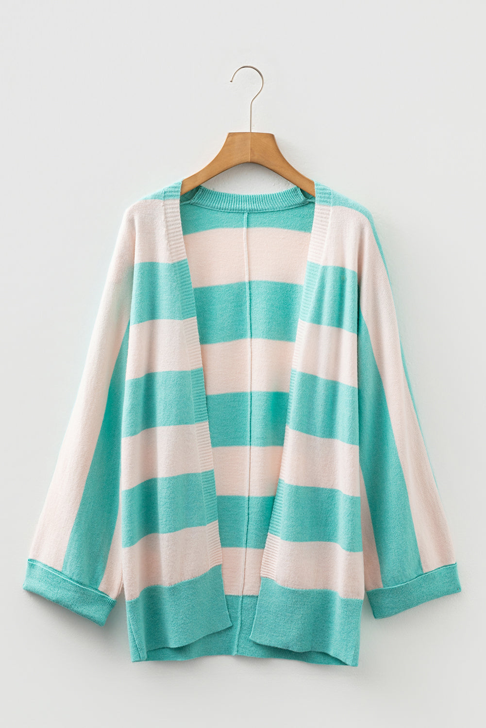 Premium Iceland Blue Colorblock Knit Open Front Short Cardigan