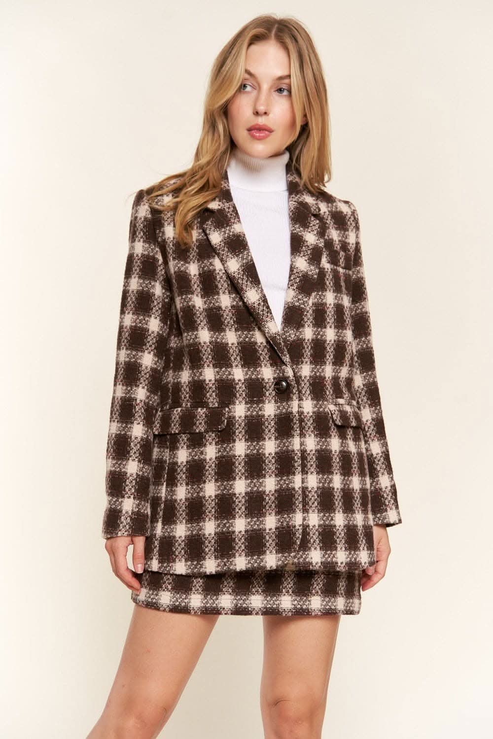 Plaid brushed blazer for women