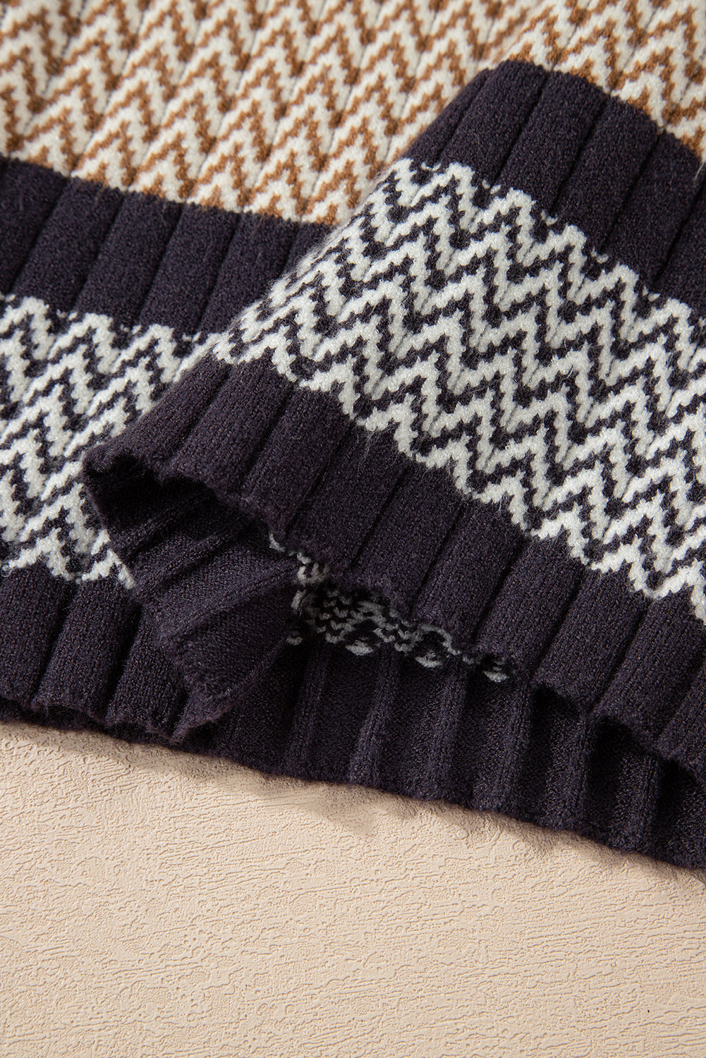 Premium Brown Stripe Knit Slim Sweater With Ribbed Trim Detail