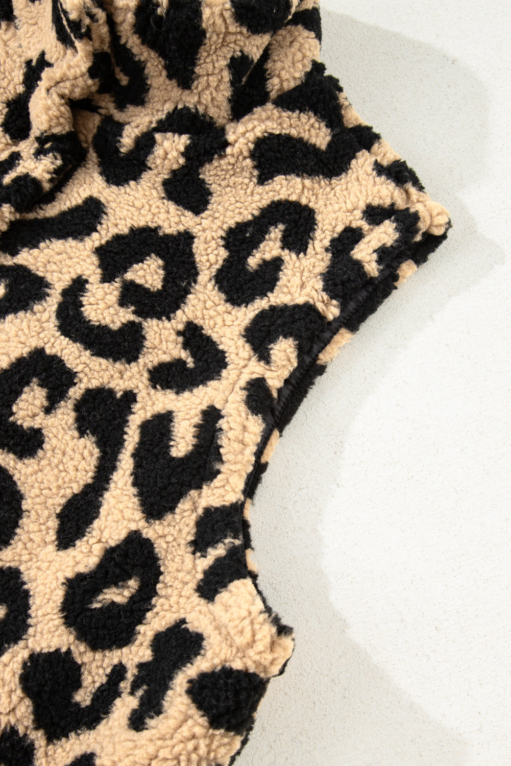 Premium Khaki Leopard Sherpa Button Front Plus Size Vest Jacket