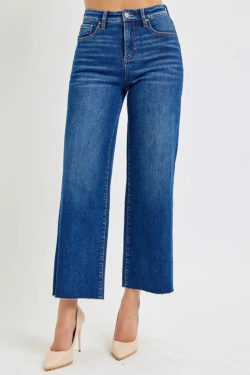 Risen Tummy Control High Rise Wide Crop Jeans Plus Size