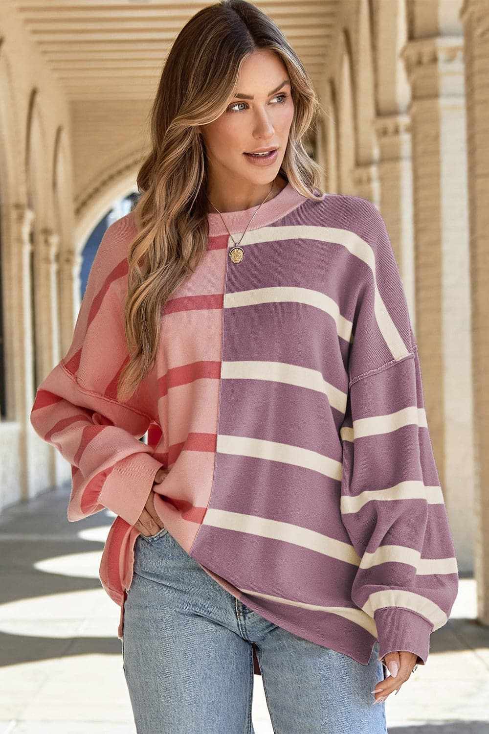 Chic striped long sleeve top