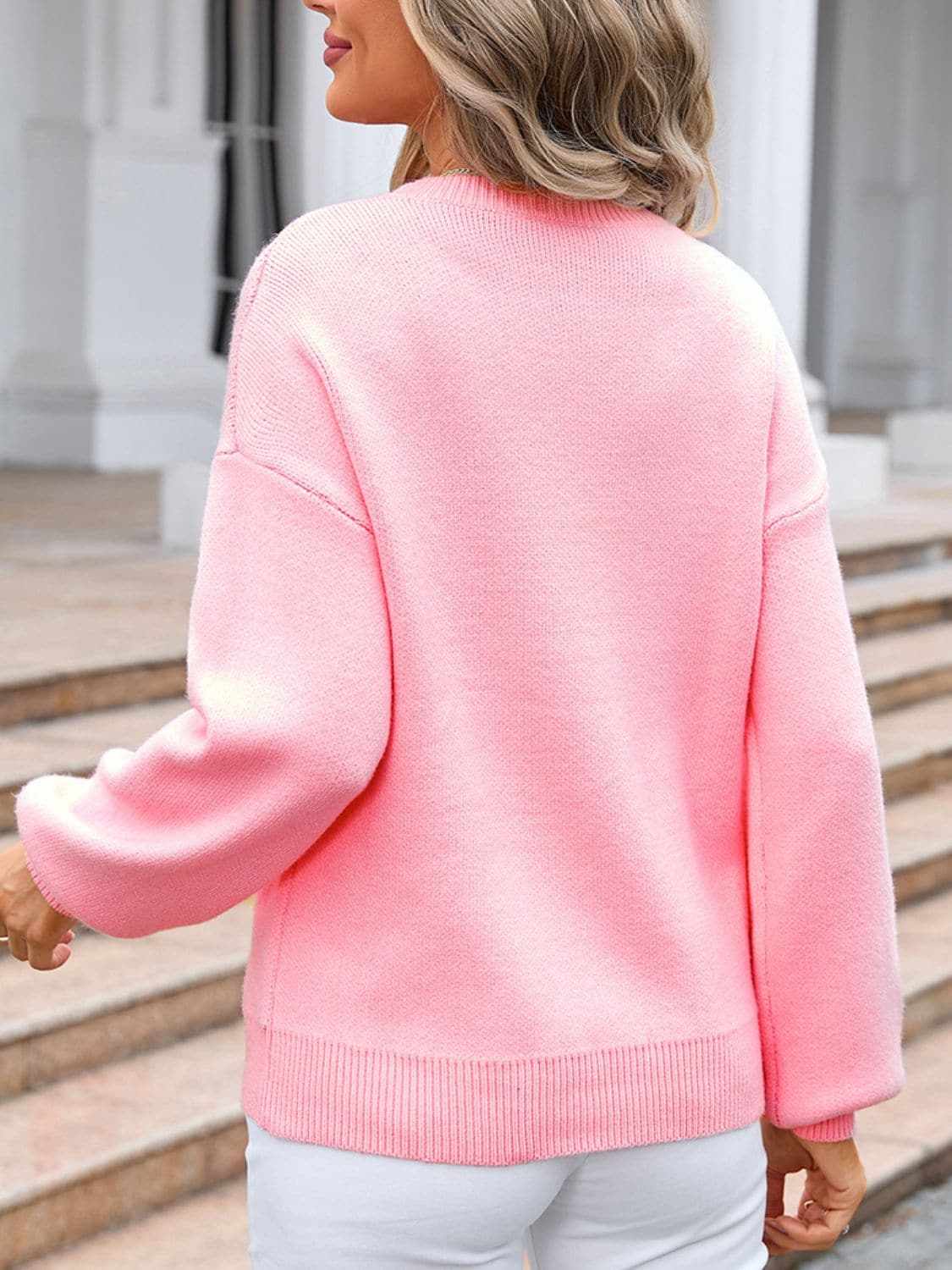 Charming bow print long sleeve sweater