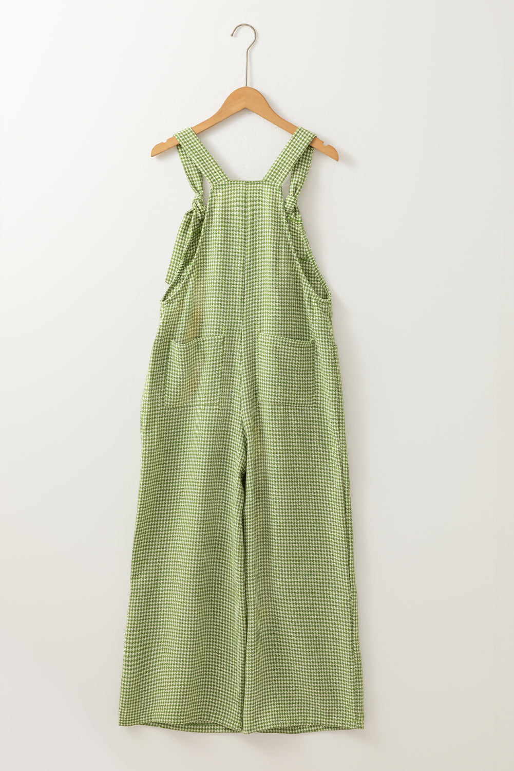 Green Gingham Wide Leg Overalls With Pockets For Women