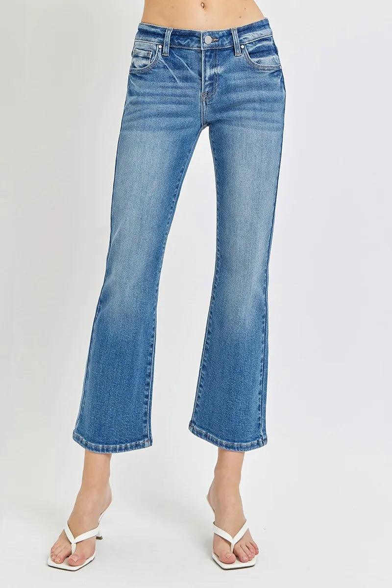 Risen Full Size Low Rise Crop Flare Jeans Plus Size